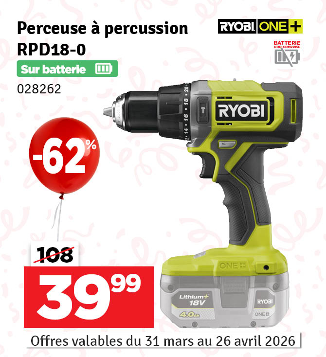 Perceuse visseuse à percussion sur batterie One+ RPD18 18 V RYOBI